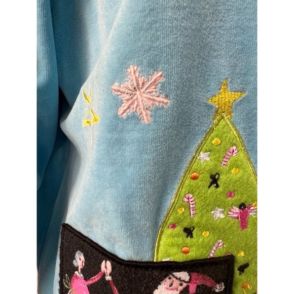 Onque Casuals Christmas Holiday Velour Jacket L Blue Velour Cotton Blend - Picture 15 of 16